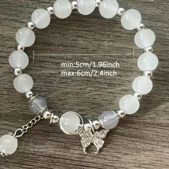 Butterfly Beaded Bracelet Simulated Moonstones - Picture 5 of 6